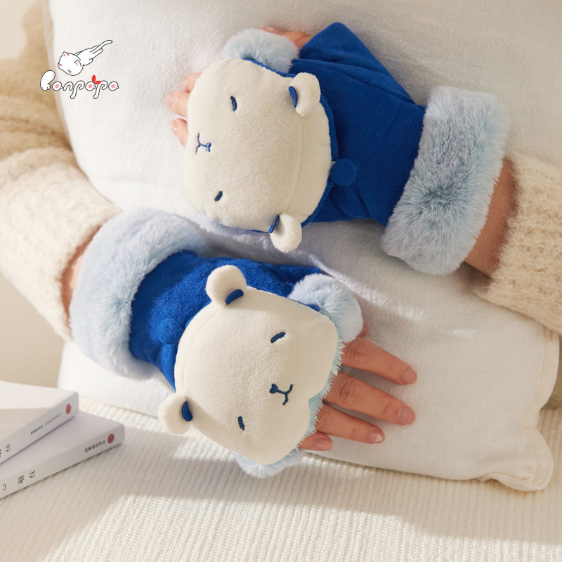 Fingerless gloves winter girls winter soft sister Korean version thickened cotton leaky half finger gloves Women's winter warm cute students