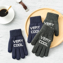 Double-layer boys wool gloves winter plus velvet trend students five fingers touch screen gloves men warm and thick in winter