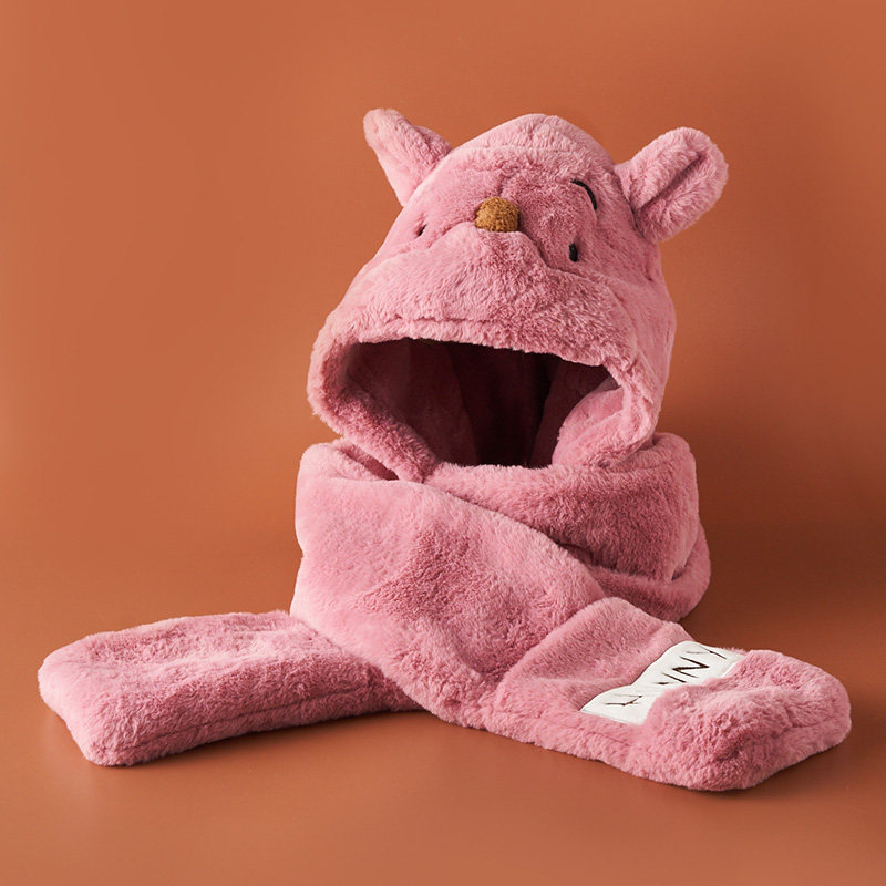 Cute Little Bear Vini Hat Scarf Scarves Gloves Three Sets Winter Plus Suede Warm Plush Scarf Suit Women Soft Cute