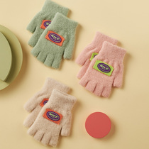 nice wool gloves winter womens half finger color Mark Korean trend students write open finger gloves female winter warm tide