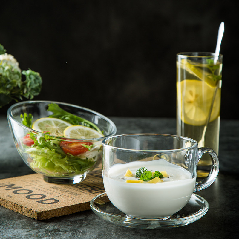 Breakfast cup oatmeal cup glass coffee milk tea cup juice cup household heat-resistant transparent milkshake cup milk cup