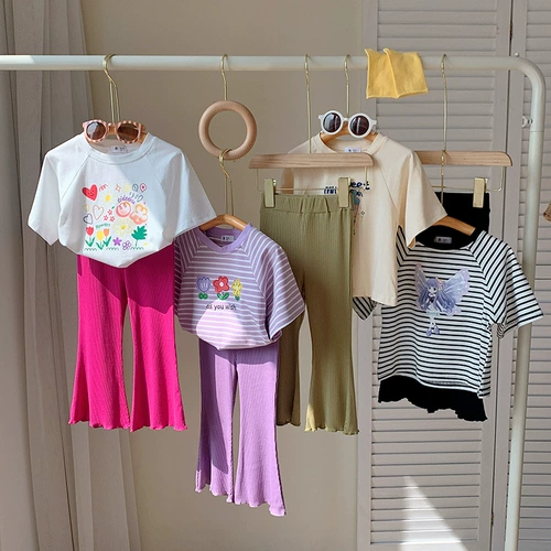 Детская летняя хлопковая эластичная тонкая футболка