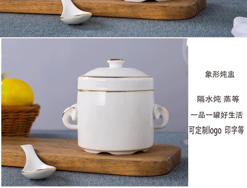 Jingdezhen porcelain cup water stew stew ceramic pictographic pure white paint double size in clay pot soup pot soup bowl bird 's nest