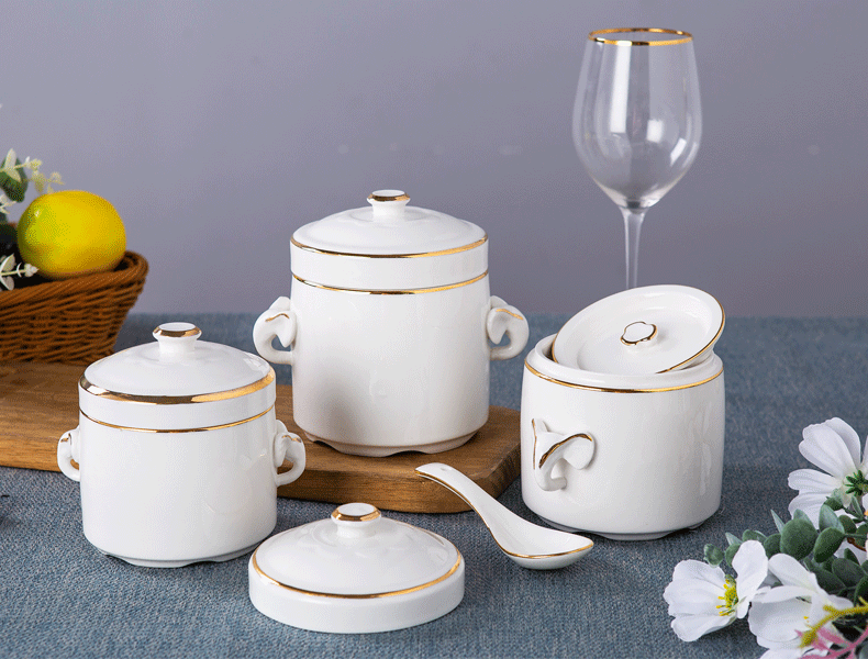 Jingdezhen porcelain cup water stew stew ceramic pictographic pure white paint double size in clay pot soup pot soup bowl bird 's nest