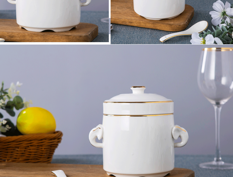 Jingdezhen porcelain cup water stew stew ceramic pictographic pure white paint double size in clay pot soup pot soup bowl bird 's nest