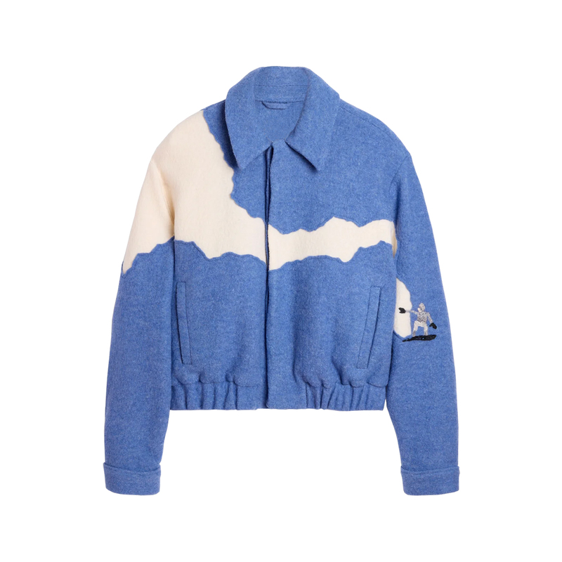 Trendmaybe "Planche a Neige" Wool Snowboard Embroidered Wool Jacket Woolen Short Coat Trendmaybe "Planche a Neige" Wool Snowboard Embroidered Wool Jacket Woolen Short Coat