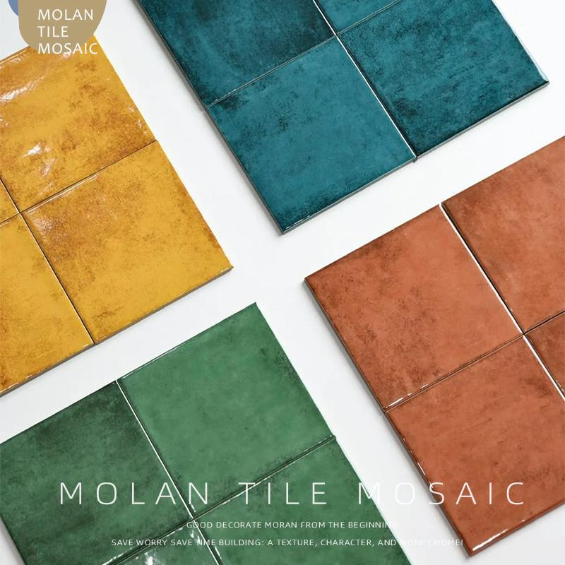 French Retro Blue-Green Gradient Small Square Tiles Restaurant B&B Kitchen Bathroom Wall Tiles 150 Bar Tiles