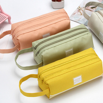 Double-deck Oxford pen bag double zip hand pencil bag pencil bag simple and fresh pencil bag elementary school pupil