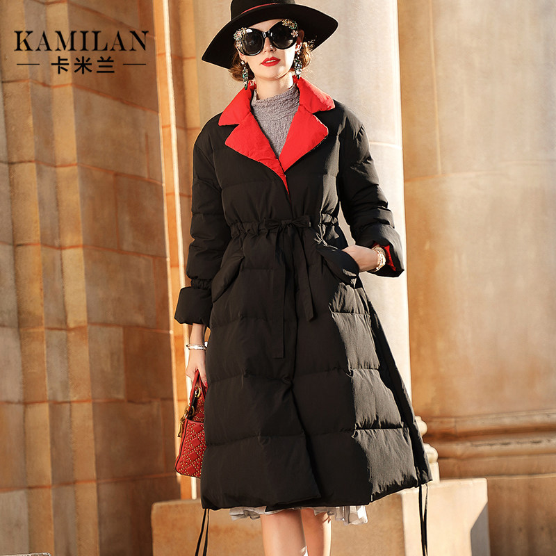 Calaman winter New White Duck Down Jacket Women's loose medium and long version of knee jacket