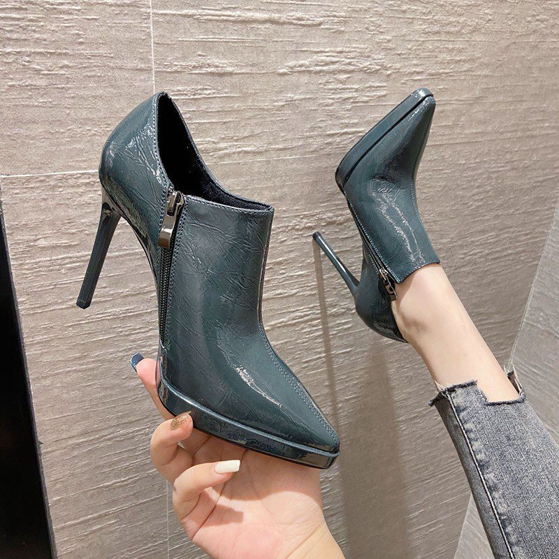 11cm Green Ultra-High Heels with Waterproof Platform, Stiletto Heel, Side Zipper, Pointed Toe, Deep-Cut Single Shoes, Women's Ankle Boots, Autumn 2023 11cm Green Ultra-High Heels with Waterproof Platform, Stiletto Heel, Side Zipper, Pointed Toe, Deep-Cut Single Shoes, Women's Ankle Boots, Autumn 2023