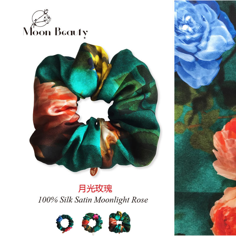 Luna Moonlight Rose Hair Tie Green Handmade Silk Scrunchie Imported from the Uk Liberty Luxury Hair Accessory
