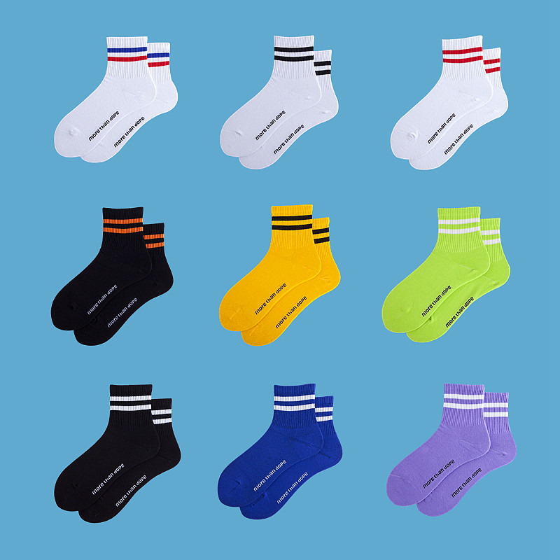 South Korea ulzzang two-bar socks mid-tube pure cotton striped skateboard Harajuku couple sports socks men's and women's socks