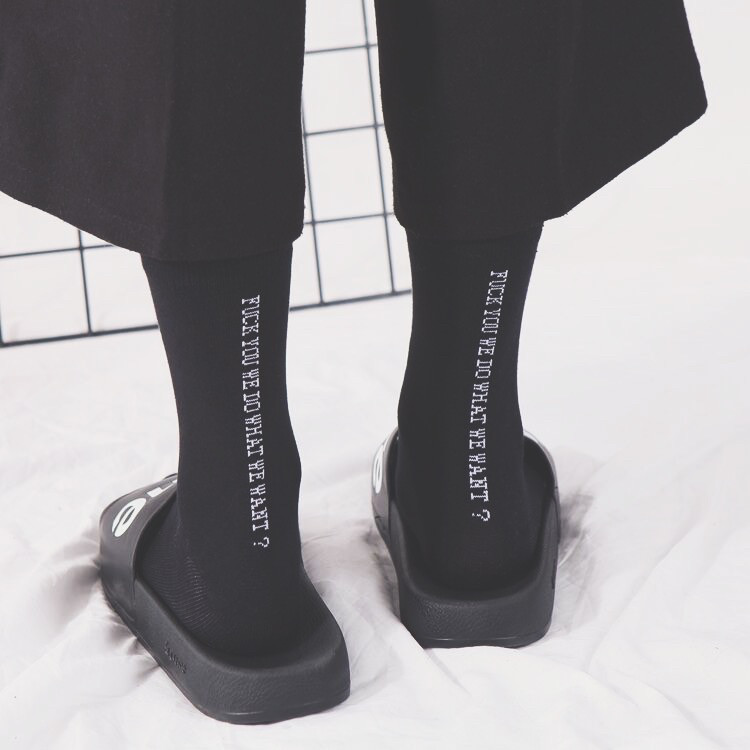 South Korea ulzzang Harajuku port style simple letters tide brand solid color medium tube cotton socks men's and women's versatile long socks