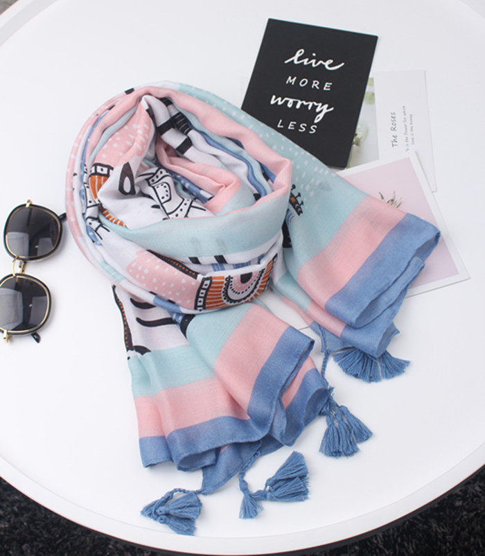 Age-reduction children's interest scarf Korean version of female spring and autumn pink blue alpaca cactus cotton linen hand feel long shawl dual use