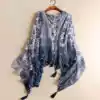 Elegant blue and white porcelain tassel scarf female spring and autumn beach towel sunscreen spring small beautiful European and American foreign trade cut label without folding