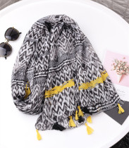 New mysterious geometric pattern cotton linen scarf female spring and autumn thin Korean version of Joker black and yellow long shawl silk scarf