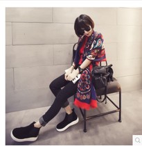 Spring and Autumn New Korean Scarf Womens Vintage Ethnic Style Super Cotton Shawl Summer Print Sunscreen Scarf Long