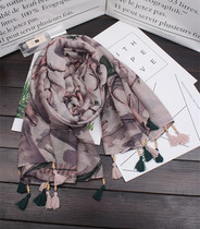 Summer new ethnic style feather tassel scarf beach towel cotton linen wind shawl scarf dual-purpose gauze women