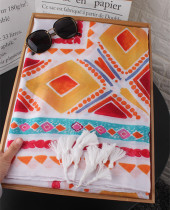 Silk scarf Joker summer New Orange small triangle sunscreen shawl dual use long gauze beach towel cotton linen scarf