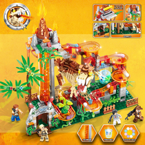 Jurassic dinosaur building blocks toy childrens electric ball track assembly DIY building blocks with light and music