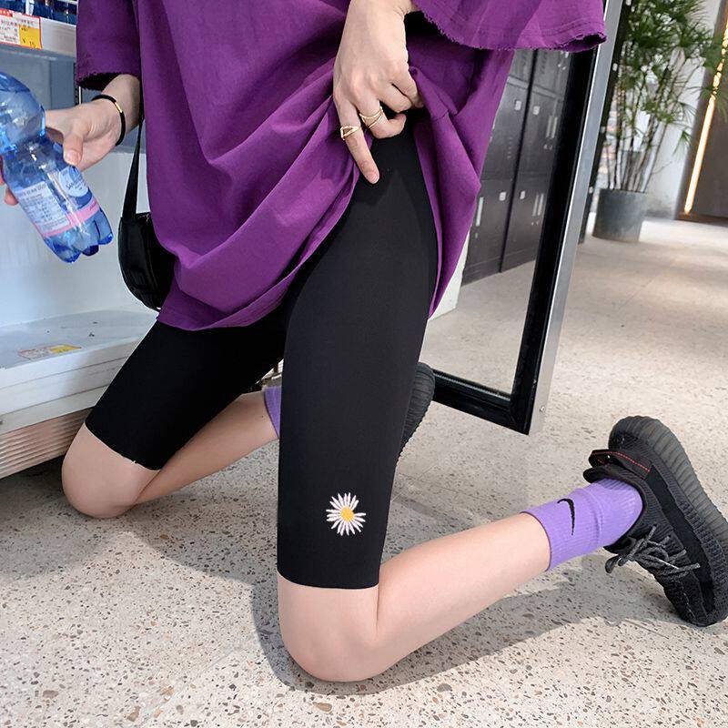 Five-point ice silk leggings Women's thin summer anti-light safety pants can be worn outside small daisy large size riding shorts