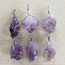 Natural Amethyst Pendant Hand Wrap Wire Raw Ore Jewelry Accessories Teaching Specimen Mineral Crystal