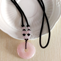 Natural stone powder crystal quartz stone safe buckle pendant jade pendant handmade polished round full sweater chain necklace female