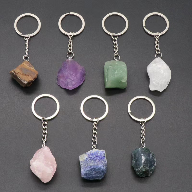 Natural Hand-Knocked Raw Mineral Irregular Single Crystal Keychain Ring Mobile Phone Bag Accessory Pendant Decoration