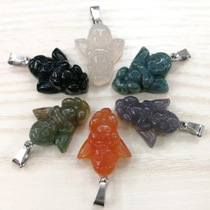 Hot sale natural stone red Agate black agate Carved Angel necklace sweater chain pendant men and women accessories accessories