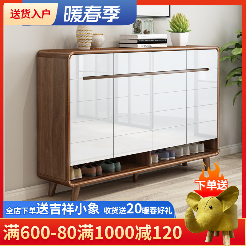 Entrance living room shoe cabinet into the entrance cabinet home door large capacity Chinese solid wood frame locker Nordic storage