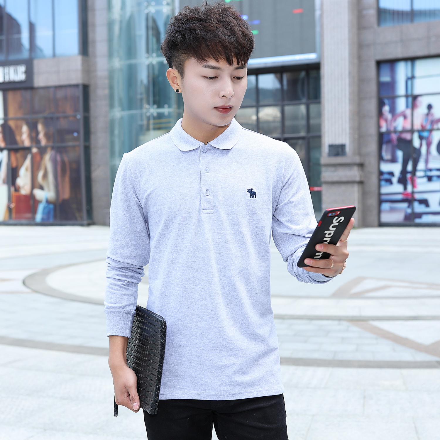 2018 mùa thu mới của nam hươu af áo thun dài tay áo thun áo thun cotton kinh doanh áo thun nam mỏng áo polo dài tay