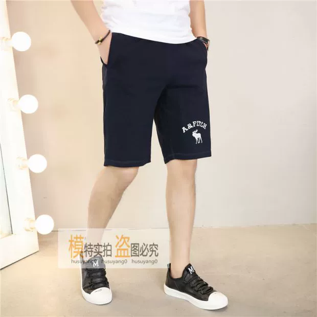 Quần short nam Af phần mỏng màu đen mồ hôi giản dị cotton năm quần quần Âu châu af quần nam bãi biển - Quần short