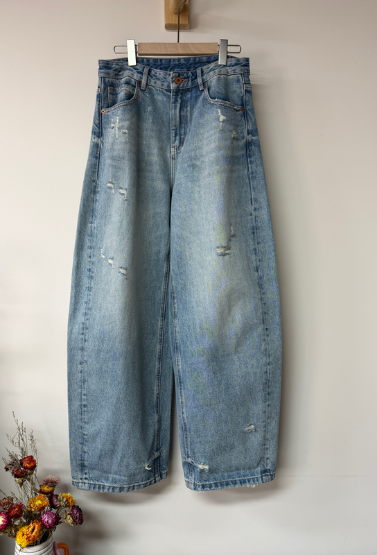 26 Early Spring New Collection Four Seasons Style Silver Crescent Knife Washed Wide-Leg Jeans