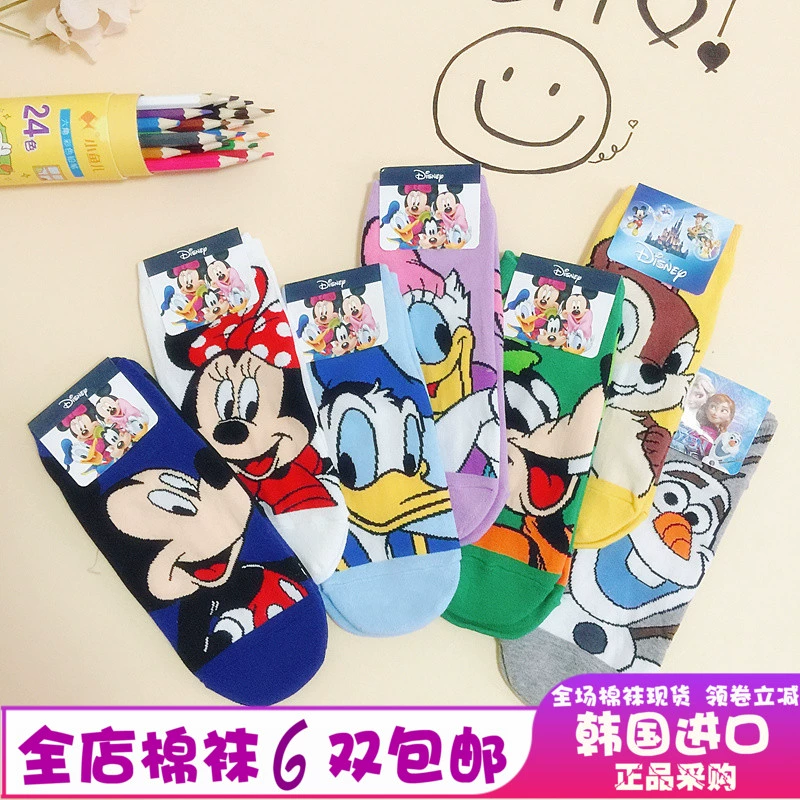 Hàn Quốc vớ nữ Dongdaemun mùa xuân và mùa hè tất mỏng hoạt hình Disney Mickey Minnie Gophy anime vớ phong cách đại học - Bít tất nữ