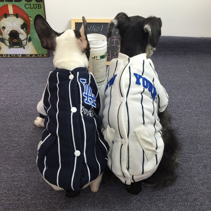 Pet dog clothes Schnauzer French bulldog pug cat striped baseball uniform fat dog cotton coat autumn and winter thickened