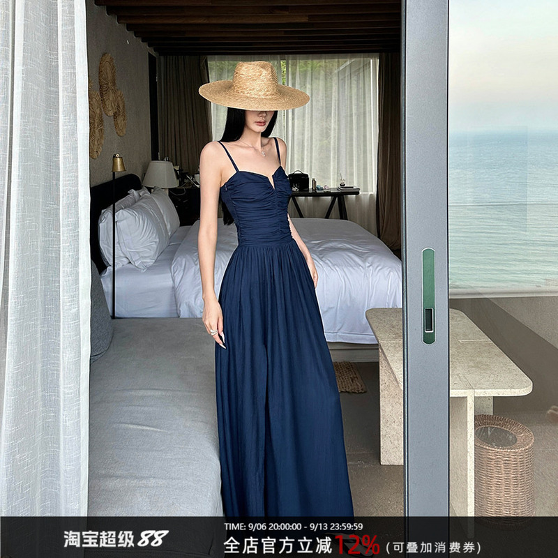 Venuie French-Style Navy Blue Beach Photo Shoot Vacation Slip Dress Long Dress for Photo Shoots and Outfits Venuie French-Style Navy Blue Beach Photo Shoot Vacation Slip Dress Long Dress for Photo Shoots and Outfits