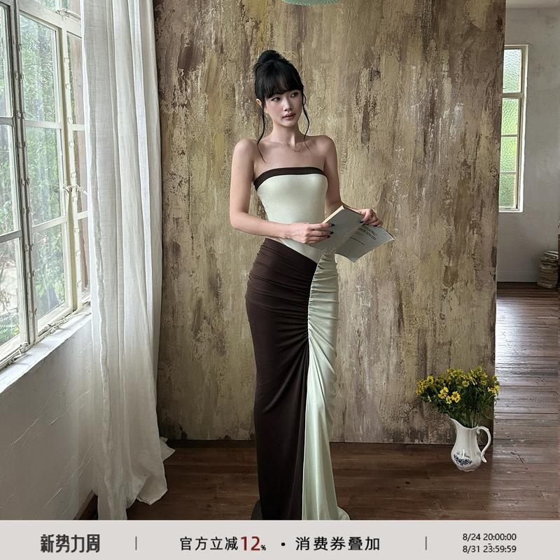 Venuie Sexy Tube Top Dress Niche Waist-Cinching Long Dress Birthday Coming-Of-Age Ceremony Light Dress Feminine Bodycon Dress