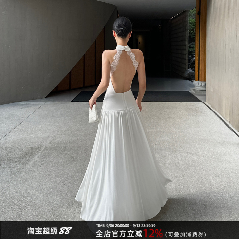 Venuie French White Halterneck Dress Coming-Of-Age Ceremony Birthday Engagement Dress Sexy Holiday Backless Long Dress Venuie French White Halterneck Dress Coming-Of-Age Ceremony Birthday Engagement Dress Sexy Holiday Backless Long Dress