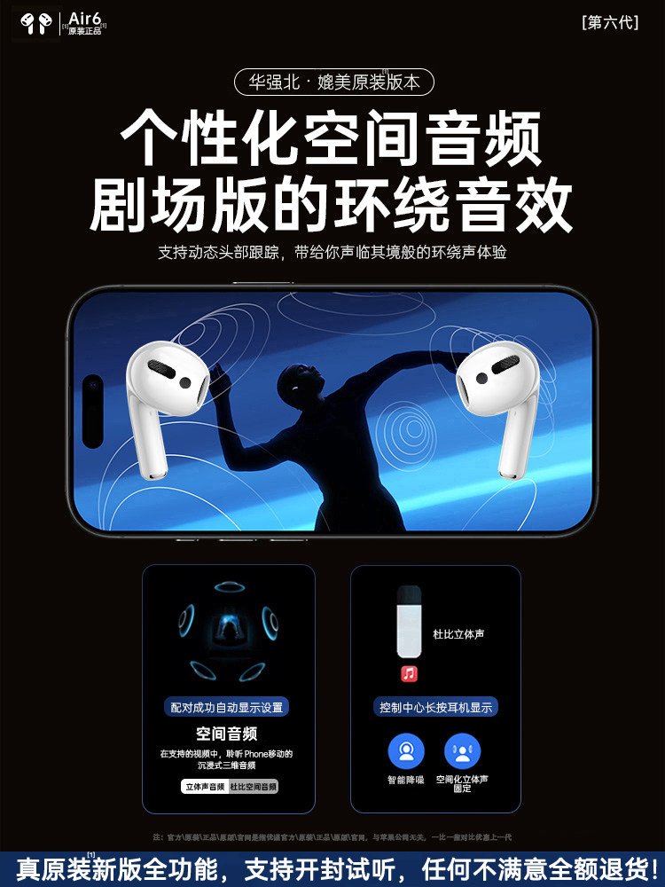 Bluetooth Headset 2026 New Model Huaqiangbei Sixth Generation High-Quality Wireless Sports Noise-Cancelling Top-Tier Air6 Original Genuine Product