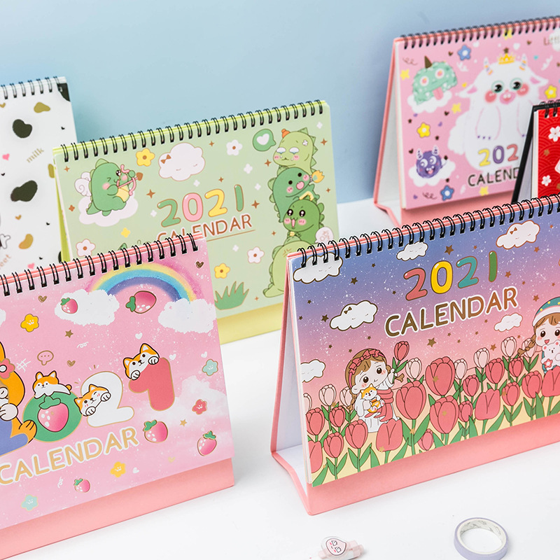 Chestnut Monarch Table Calendar 2021 Cute Cartoon Office Note 2020 Desktop Small Calendar Lunar Stationery Wholesale