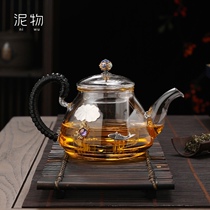 Mud teapot teapot glass tea set thickened high temperature resistant hand-inlaid silver boiling teapot small capacity flower teapot