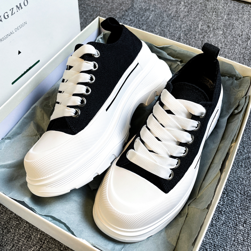 【High Quality】Ximacun Thick-Soled Canvas Shoes for Men and Women, New Summer Model, Height-Increasing Couple's Casual Sports White Sneakers