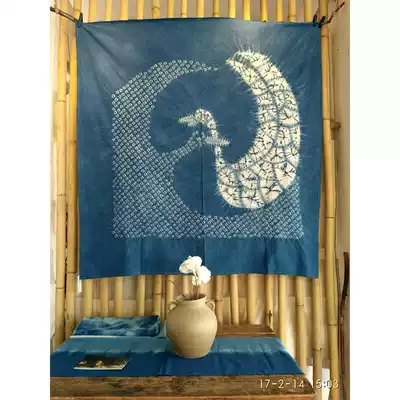 Blue continuous Bai ancient method tie-dyed cotton Swan static tablecloth wall decoration TV background wall decoration pure natural plant dyeing