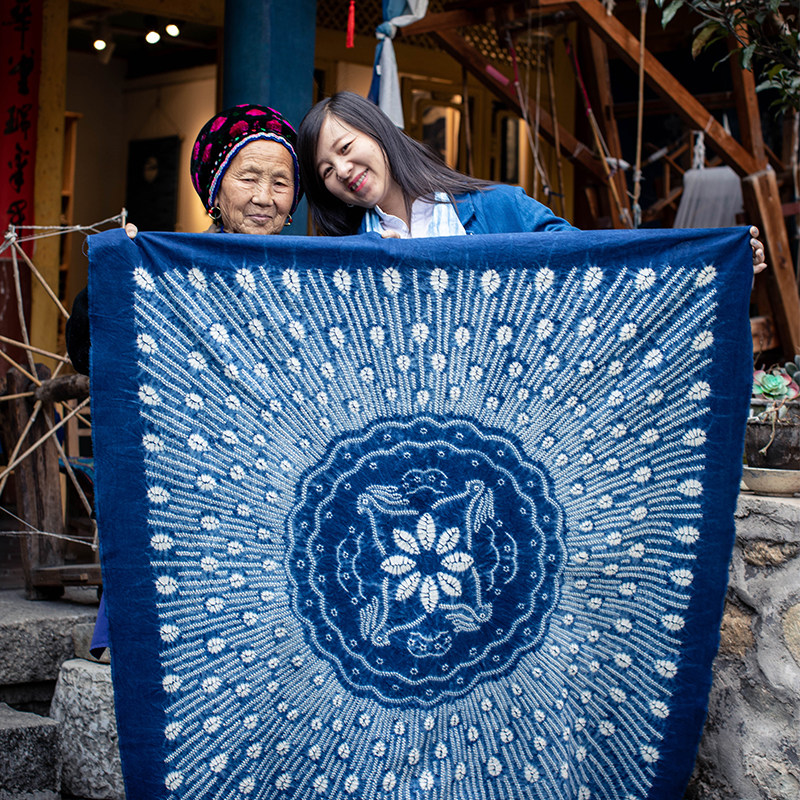 Blue Xubai Ancient Tie-Dye Pure Cotton Sparrow Spirit Wall Decoration Background Wall Decoration Pure Natural Plant Dyeing