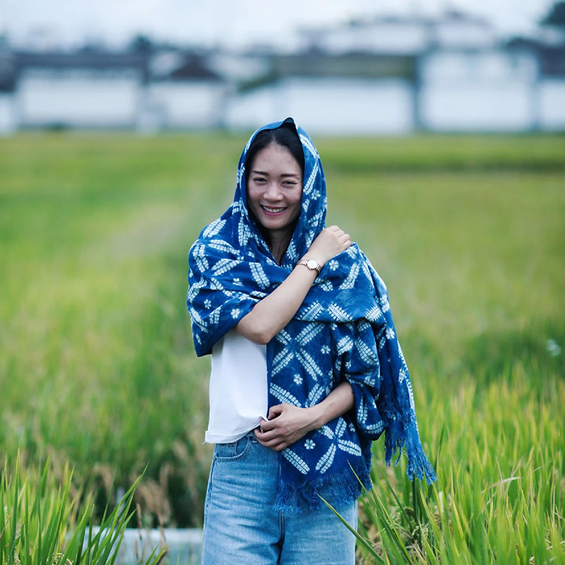 Blue Sequel Ancient Law White Ethnic Zstained Bamboo Fiber Scarf Cloak Cape Non-Pure Natural Blue Dyed Grass Wood Dyeing Vegetal Dyeing & Plant Dyeing