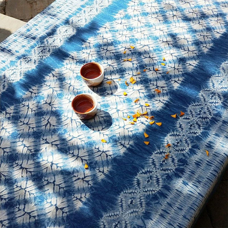 Blue Sequel White Family Ancient Fazal Dyeing Pale eighteen Creek tablecloth tablecloth background wall decoration pure natural plant staining