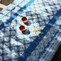 Blue continuous Bai ancient method tie-dyed Cangshan 18-Creek tablecloth tablecloth background wall decoration pure natural plant dyeing