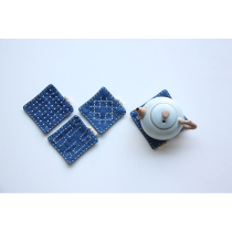 Blue Sequel White Clan Zdyeing Square Cup Mat Plant Dyeing Blue Dye Cloth Art Cup Mat Handmade Zstained Tea Mat Cup Mat
