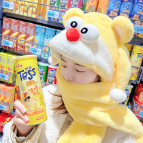 Net red Doraemon moving hat female autumn and winter childrens scarf gloves three-piece one girls scarf