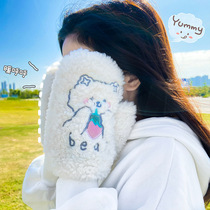 Gloves Winter female cute Korean students soft sister ins cycling joint neck autumn and winter plus velvet warm thickening